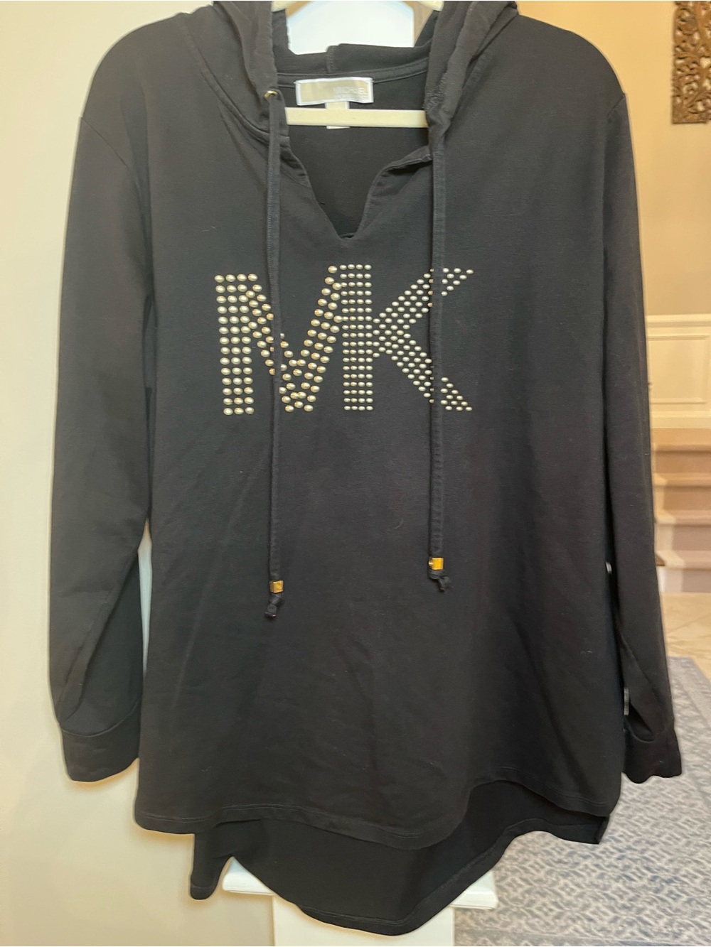 Michael Kors 3X Black Gold Studded MK Logo Hoodie Plus Size Pullover